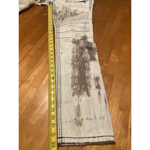 Mens Size 32 X 33 Rock Revival Beige Distressed Acid Wash Jeans Callan Biker - Picture 4 of 8